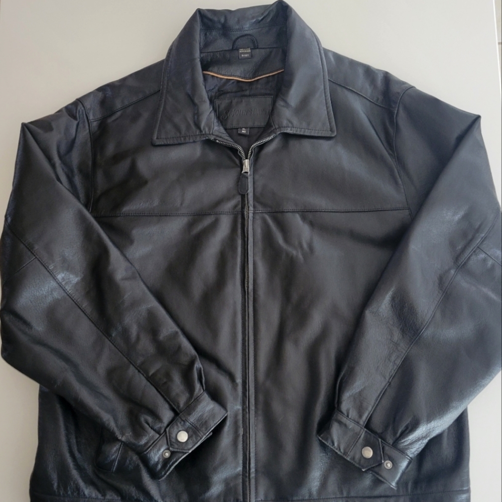 St. John's Bay Genuine Leather Jacket, Black, Men's Sz XL, 100% Polyester Lining